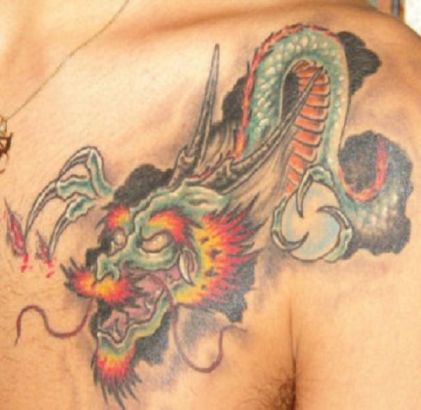 European Dragon Pic Tattoo On Chest